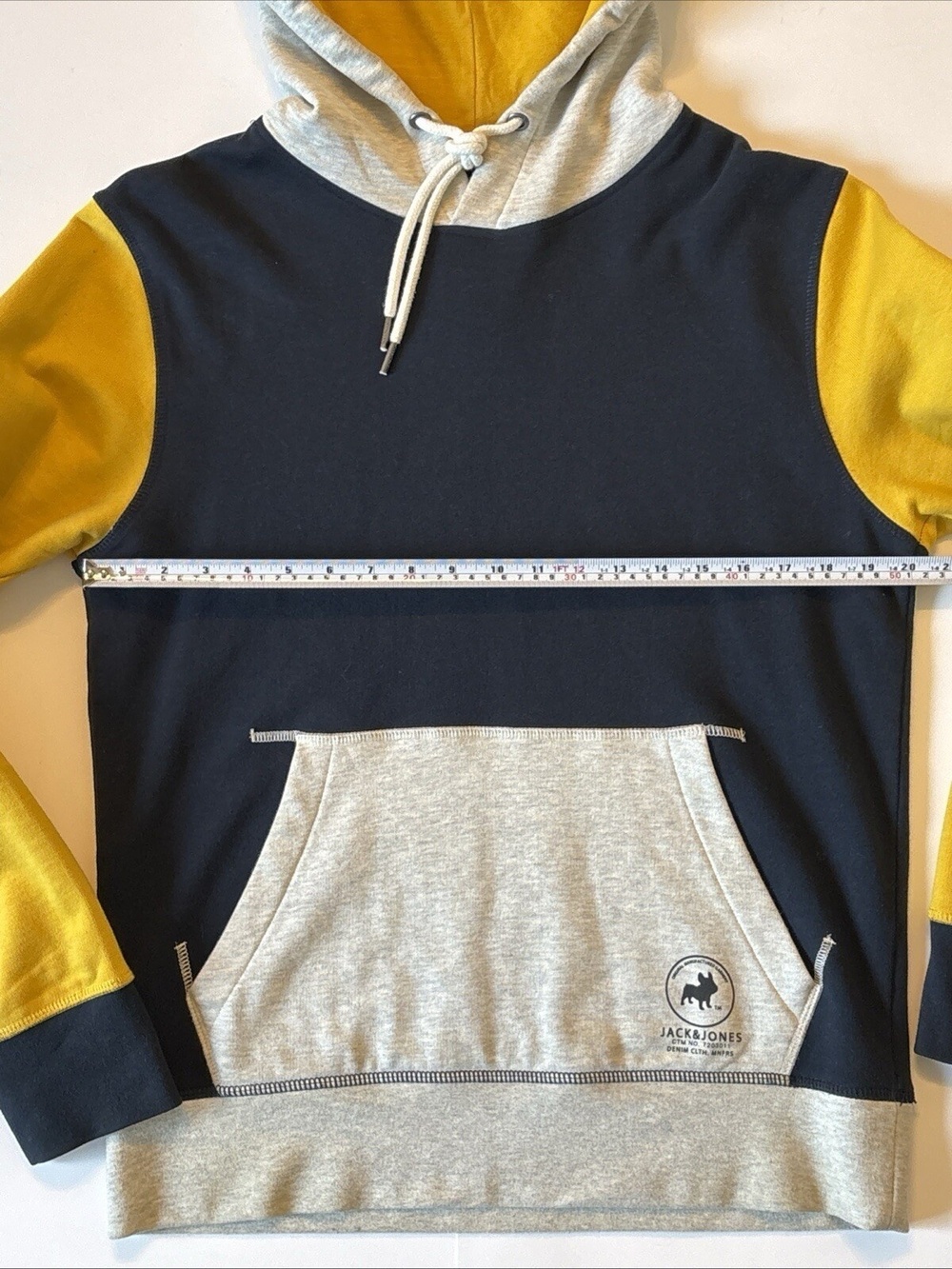 Jack & Jones Large L Navy Hoodie Yellow Light Gray Comfy Fit 7203011 Soft - Picture 3 of 15